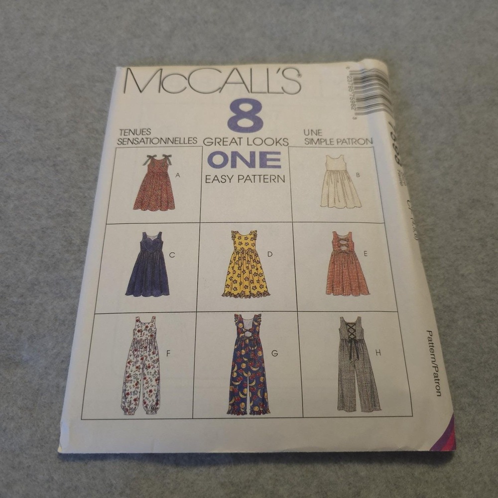 McCall's 7598 Girls Dress & Jumpsuit Pattern 8 Great Looks One Easy Pattern Vtg.